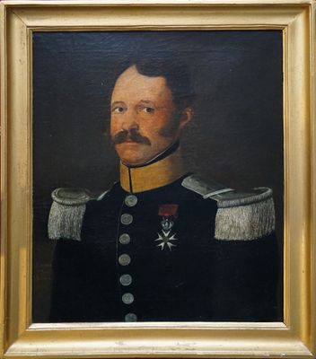 ECOLE XIXe. Portrait de militaire à la moustache. Huile sur toile. 60  - Photo 1