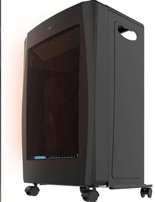 a black computer case sitting on wheels on a white surface