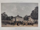 an old picture of a group of people in front of a building