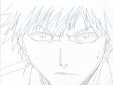 anime drawing of a man with long hair and a smirk on his face
