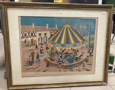 tableau représentant une scène de carnaval avec des gens sur un manège, un manège, un manège, un manège, un manège, un manège, un manège, un manège, un manège, un manège, un manège