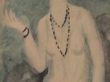 tableau représentant une femme assise sur un canapé, portant un collier de perles