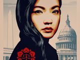 a poster of a woman with a rose in front of the capitol building