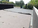 a skateboarder riding on a ramp in the middle of a park