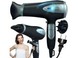 a picture of a woman holding a hair dryer and a blow dryer