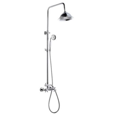 un gros plan d'un robinet de douche équipé d'une pomme de douche et d'une douchette