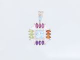 un gros plan d'un pendentif orné de pierres multicolores sur fond blanc