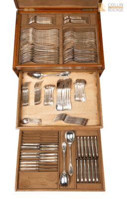 Ménagère en argent 1er titre (950°/°°) de style Louis XVI à … - Photo 1