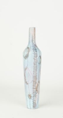 a vase that has a blue and white design on it