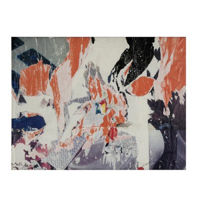 peinture abstraite dans des tons d'orange, de blanc et de noir sur fond blanc