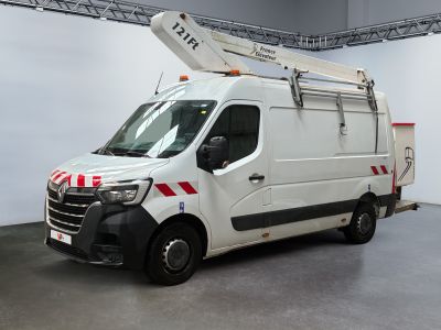 a white van with a red and white stripe on the side