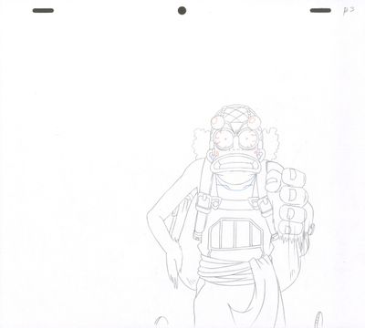 dessin représentant un homme portant un masque à gaz et un sac à dos sur le dos