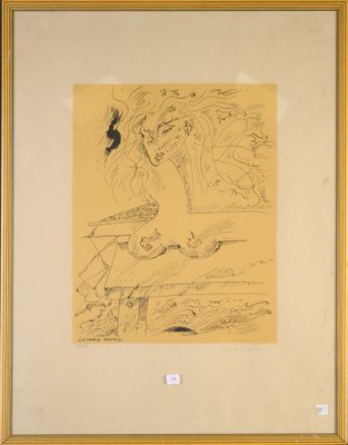 drawing of a woman sitting on a bench with a bird in her hand