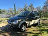 La petite voiture est garée dans l'herbe, au bord de la route.