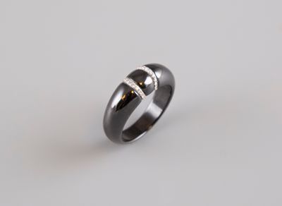 Bague jonc en or blanc 9k 375°/°°, poinçon 375, et céramique…