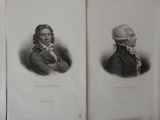 an old book with two different portraits of men in black and white