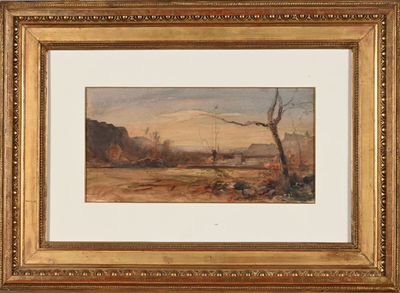 une image d'un tableau représentant un paysage dans un cadre doré