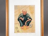 tableau représentant un homme assis sur une chaise, avec un chat sur les genoux