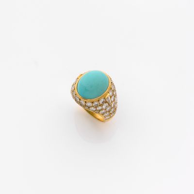 une bague en turquoise et diamants