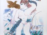 une image représentant le dessin d'une femme avec un oiseau sur l'épaule