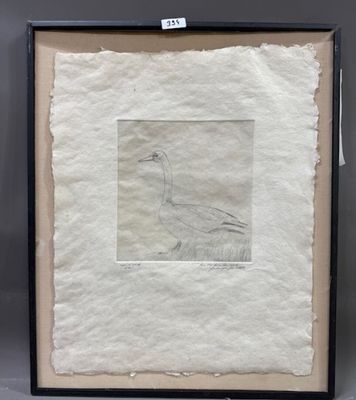 Une gravure en noir représentant une oie