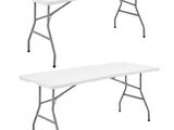a pair of white folding tables sitting on top of each other