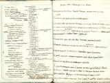 an open book with writing on it sitting on top of a table