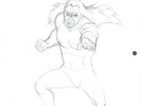 drawing of a man in a superhero costume with a sword