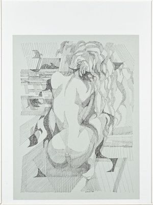 an image of a drawing of a woman sitting on a bench