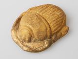une image représentant une statue dorée d'un escargot posée sur une surface blanche