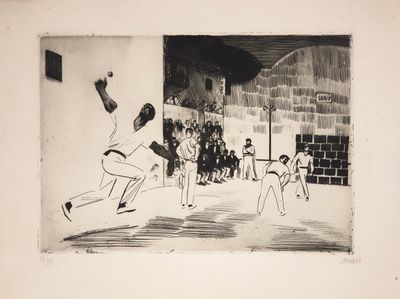a drawing of a baseball game being played on the field