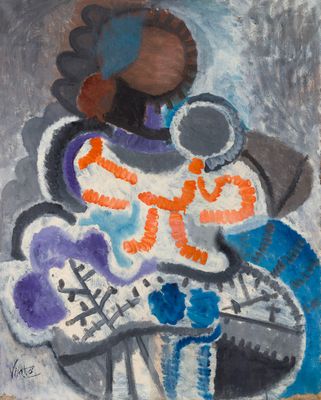 an image of a painting of a vase with flowers in it