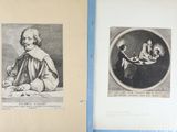 un vieux livre contenant deux illustrations représentant un homme assis à une table