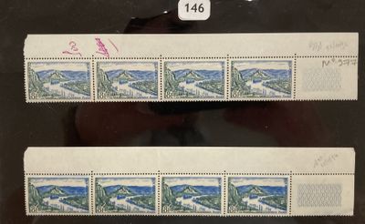 two stamps with a picture of a mountain and a river on them