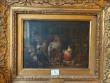 un tableau représentant un groupe de personnes assises dans une pièce