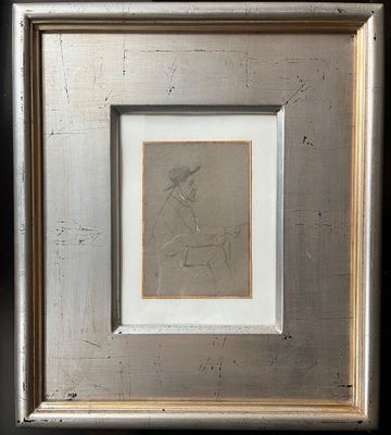une image représentant un dessin d'un homme à cheval, dans un cadre argenté