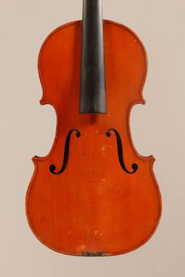 an orange violin with a black bow on a white background