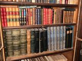 many books on the shelves in the room