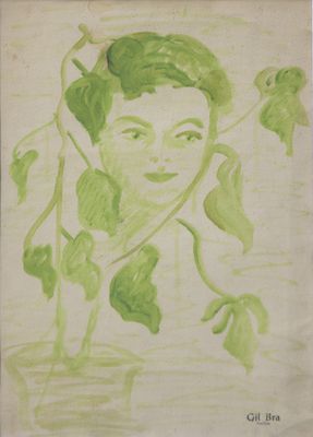 dessin représentant une femme tenant une plante à la main