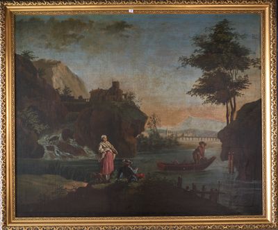 tableau représentant un homme et une femme dans un bateau sur une rivière