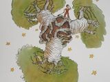a drawing of a man riding a horse on a tree