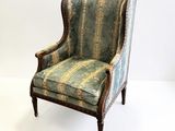 an image of a chair with a blue and green upholstered upholstered upholstered