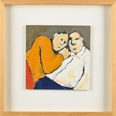 une image représentant un tableau où deux personnes s'étreignent