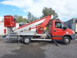 a red truck with a crane on the back of it