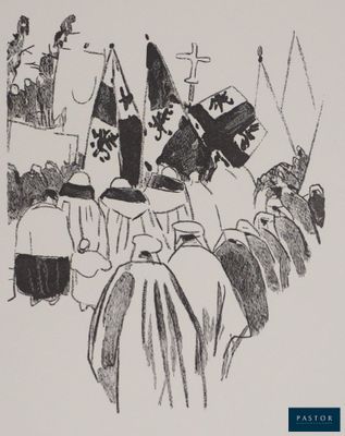 une image représentant un dessin d'une foule de personnes brandissant des drapeaux