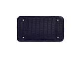 black leather wallet with metal studs on a white background