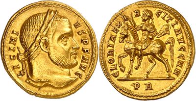 a gold coin with an image of a man riding on a horse
