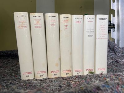 cinq livres posés sur un lit recouvert d'une couverture