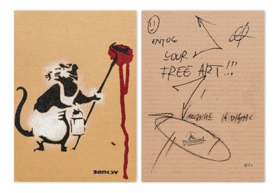BANKSY (né en 1974), d'après - Rat painter Pochoir sur carto…