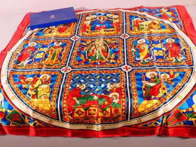 an image of a decorative cushion with a picture of the nativity of jesus